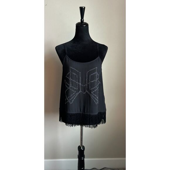 EXPRESS Black Silver Blue Beaded Fringe Y2K Style Cami Tank Top Size M - Picture 1 of 8